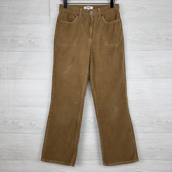 RE/DONE 70s High Rise Corduroy Wide Leg Pants Jeans Women 27 Washed Khaki Crop - Picture 1 of 15
